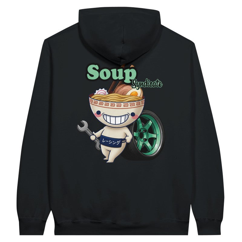 Soup Syndicate Soupman hoodie in black, Soupman back print